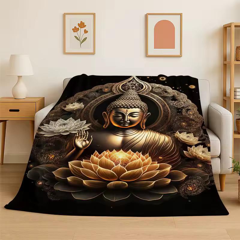 Buddha Sakyamuni Flower Solemn Faith Flannel Blanket Soft Throw Blanket for Bedroom Living Room Bed Travel Camping Picnic Cover
