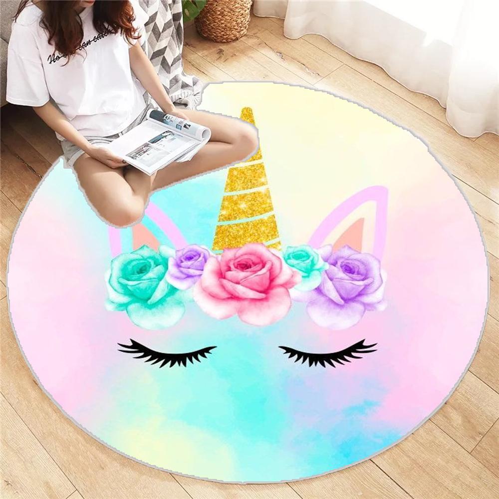 Rainbow Unicorn Round Carpet Big Living Room Bedroom Home Decor Rug Floor Mat Non-slip for Sofa Gift Decoration Doormat Festival
