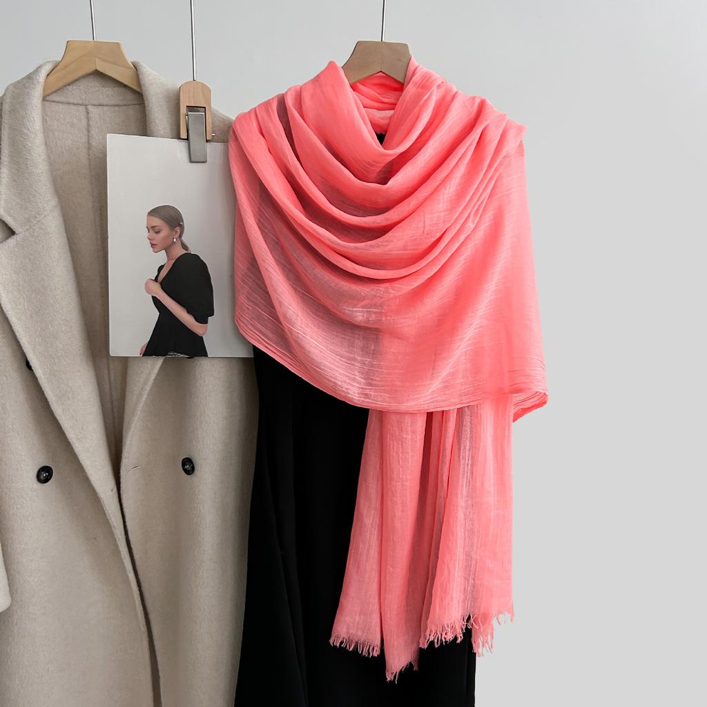 Cotton and linen scarf, fashion, literary style, solid color, linen scarf, women's air-conditioned room, shawl, and sunscreen silk scarf outside.