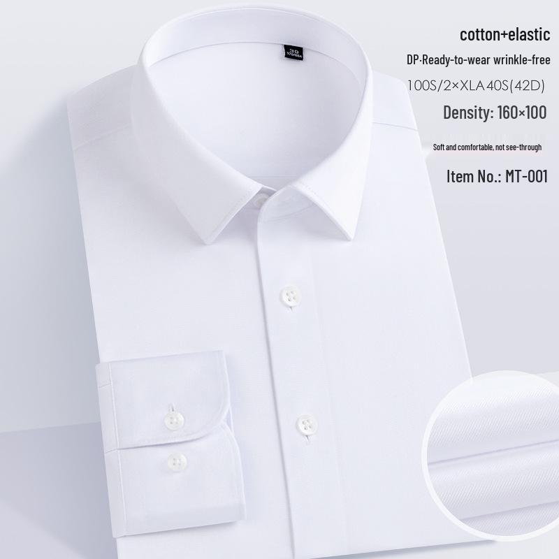 Wrinkle-Free Men's Slim-Fit Cotton Stretch Shirt, Spring/Autumn Business Style, Long Sleeve