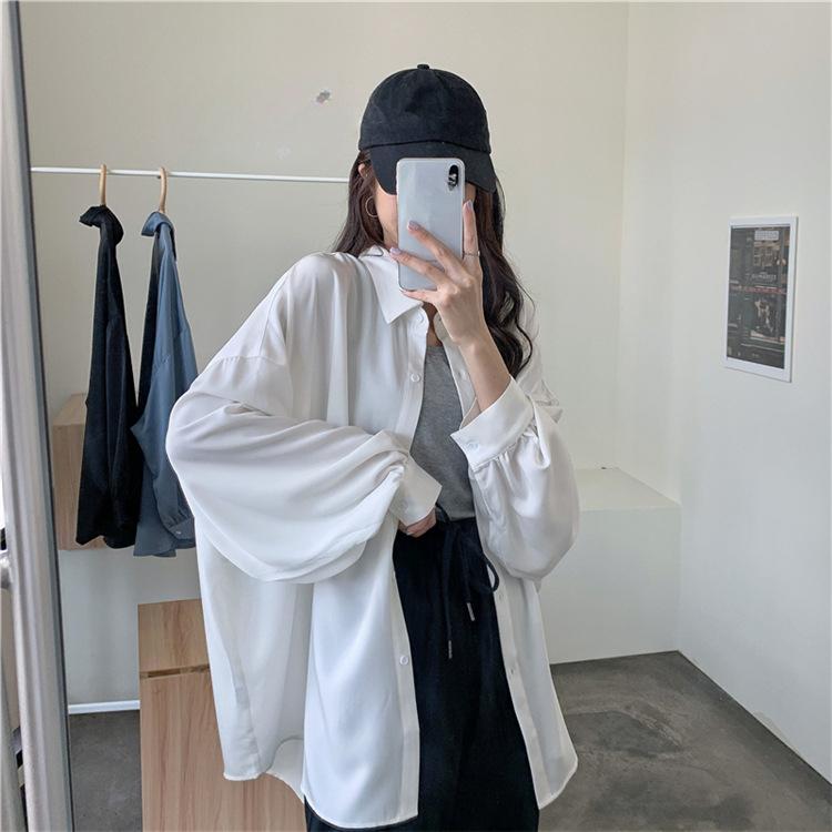 Cămașă de damă ocazională Confortabilă și versatilă Cămașă de soare din mătase de gheață Cămașă de soare din șifon, albă, subțire, largi, cardigan, temperament elegant, top de modă