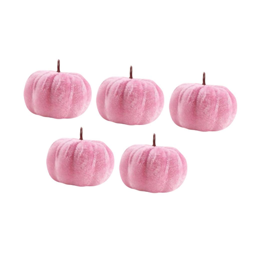 5x Halloween Velvet Pumpkins Pink Fall Autumn Decor Artificial Pumpkin, Halloween Decoration for Wedding Harvest, Farmhouse