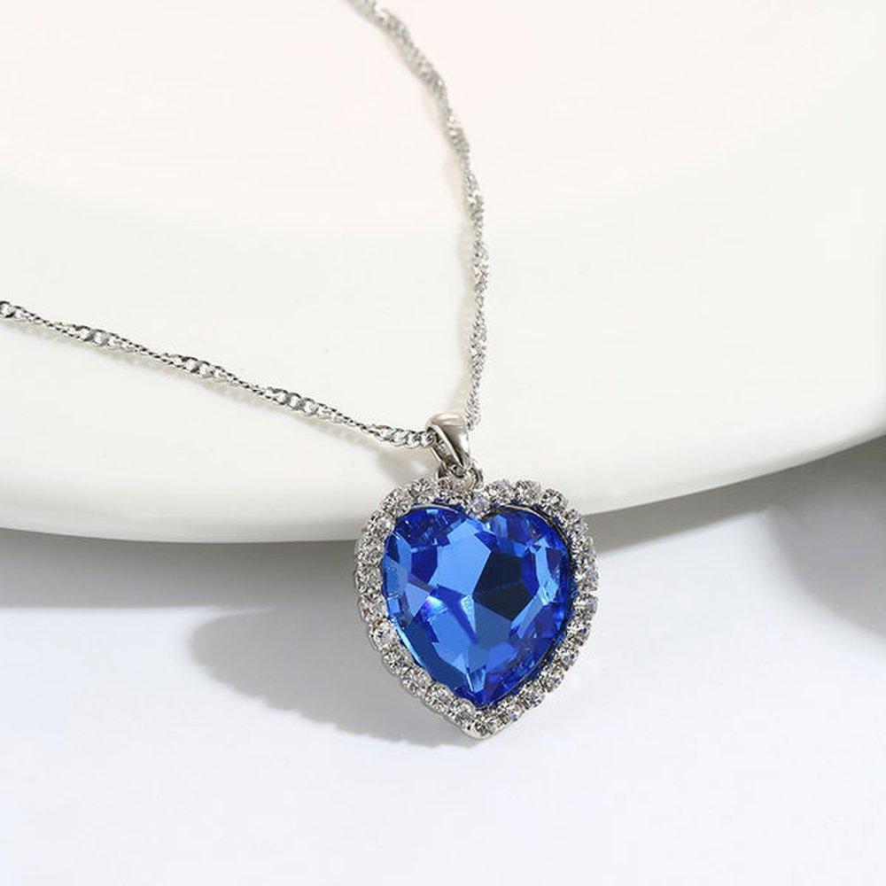 Small Blue Crystal Necklace Heart Gem Titanic Movie Girlfriend Couple Accessory
