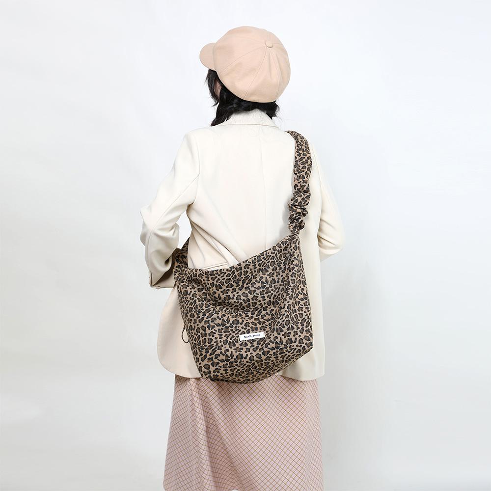 Vintage Brown Leopard Print Bag Canvas Bag Women'S Autumn And Winter Shoulder Underarm Bag Tote Bag