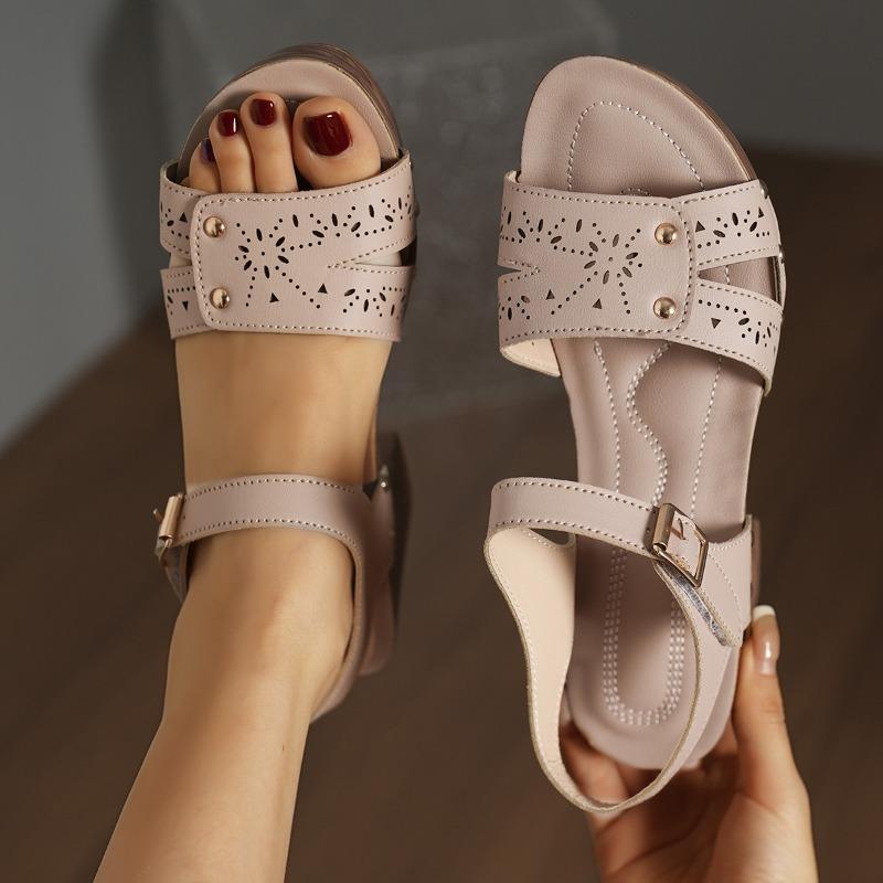 Damen Übergröße Holzmaserung Blockabsatz Sandalen, Einzelriemen Freizeit Sommerschuhe