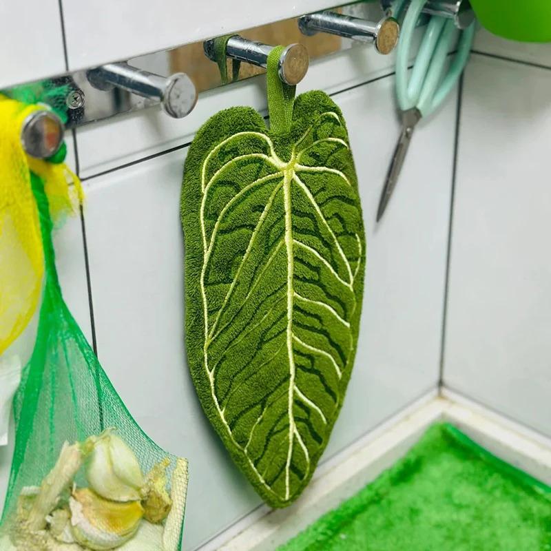 Handkerchief Double-layer Leaf-pattern Towel, Thick and Absorbent Hanging Hand Towel, Drying Cloth for Kitchen, Bathroom