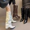 Mode Neuer Stil Damenmode Spitzzehe Schnallenriemen Damen Kniehohe Stiefel Streetstyle Dünne Niedrige Absätze Party Winter Damenschuhe