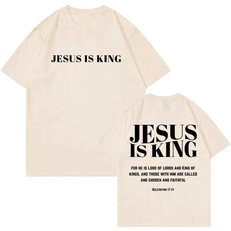 Frühling Sommer Neu Herren Damen JESUS IST KÖNIG Schriftzug Gedruckt Baumwolle T-Shirt Modisches Kurzarm Rundhals T-Shirt