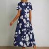 Sommer Lockeres A-Linien Kurzarm Bedrucktes Kleid Damen Mode Langes Freizeitkleid