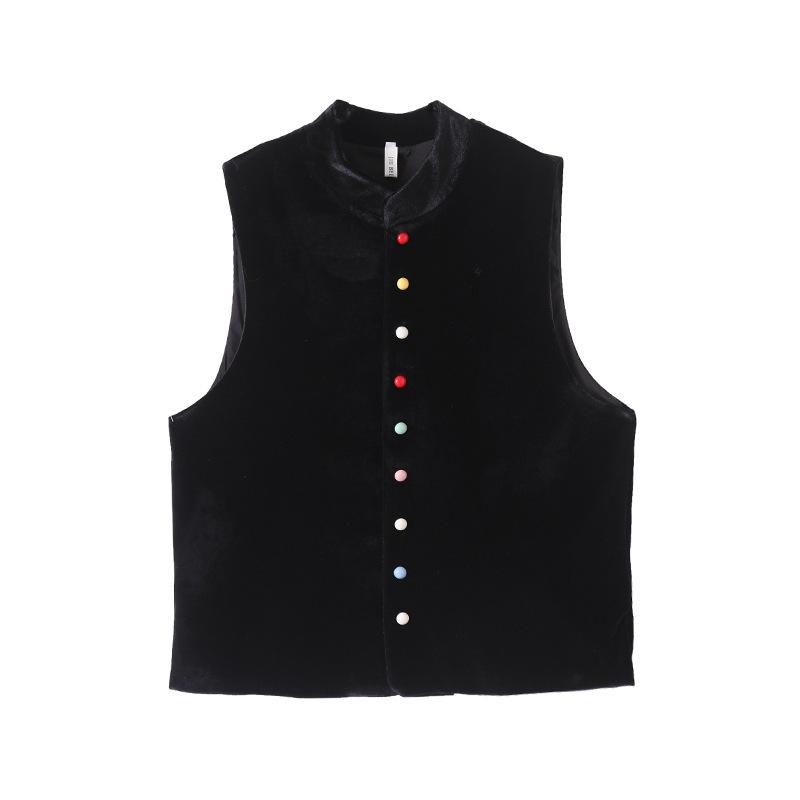 Golden velvet vest vest women's stand-up collar color buckle high-end sleeveless top