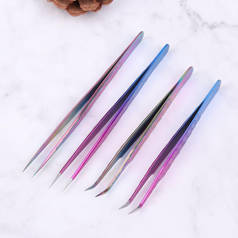 Tweezers For Eyelash Extension Colorful Stainless Steel Superhard Tweezers High Precision Anti-Static Makeup Tweezers