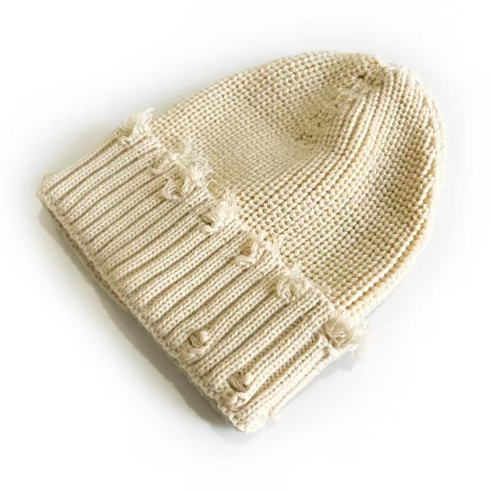New Dilapidated Hole Knitted Hat Thickened Solid Color Hip-Hop Hat Ear Protection Warm Cap Unisex