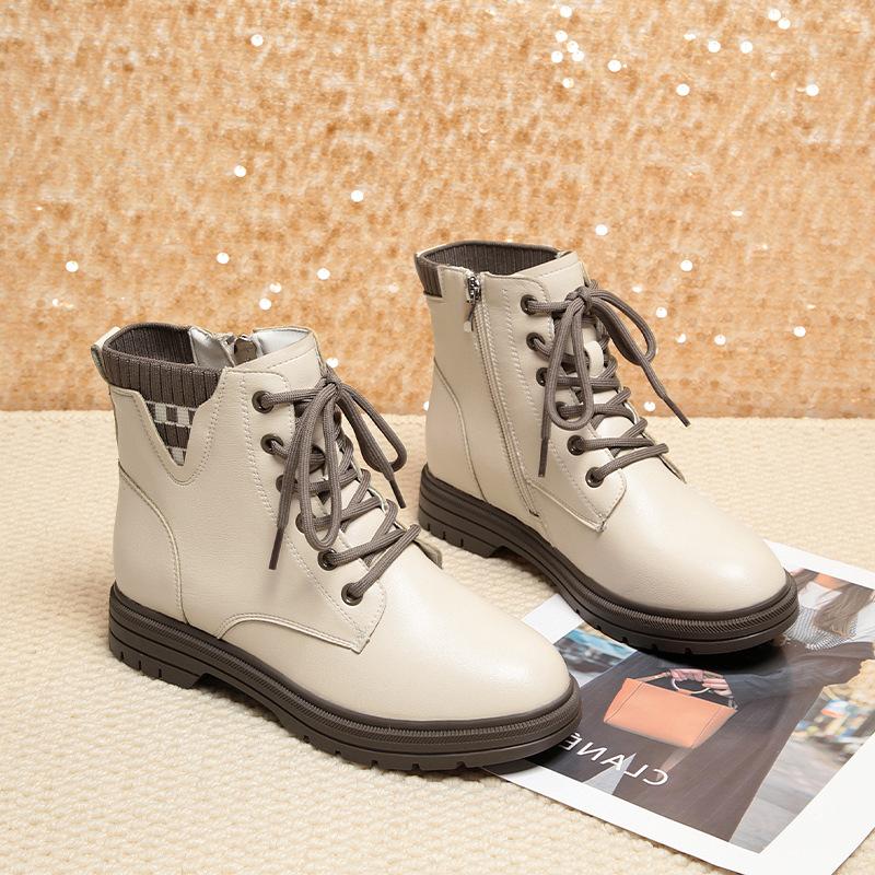 White Martin boots    shoes, new velvet leather shoes women's autumn and winter short boots soft leather soft-soled boots