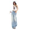 Reverse Pocket Cat Whisker Washed Micro Saber Cut Wide Leg Trendy Denim Pants Women Spring Summer Casual Pants Oversize Denim Trousers