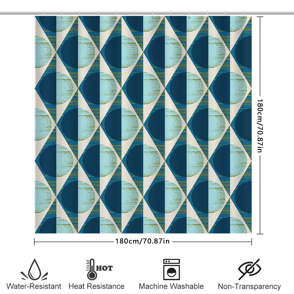 Modern Geometric Blue White Shower Curtain Waterproof Bathroom Decorative Fabric Polyester Bath Sheet Green Blue White Set 180X2