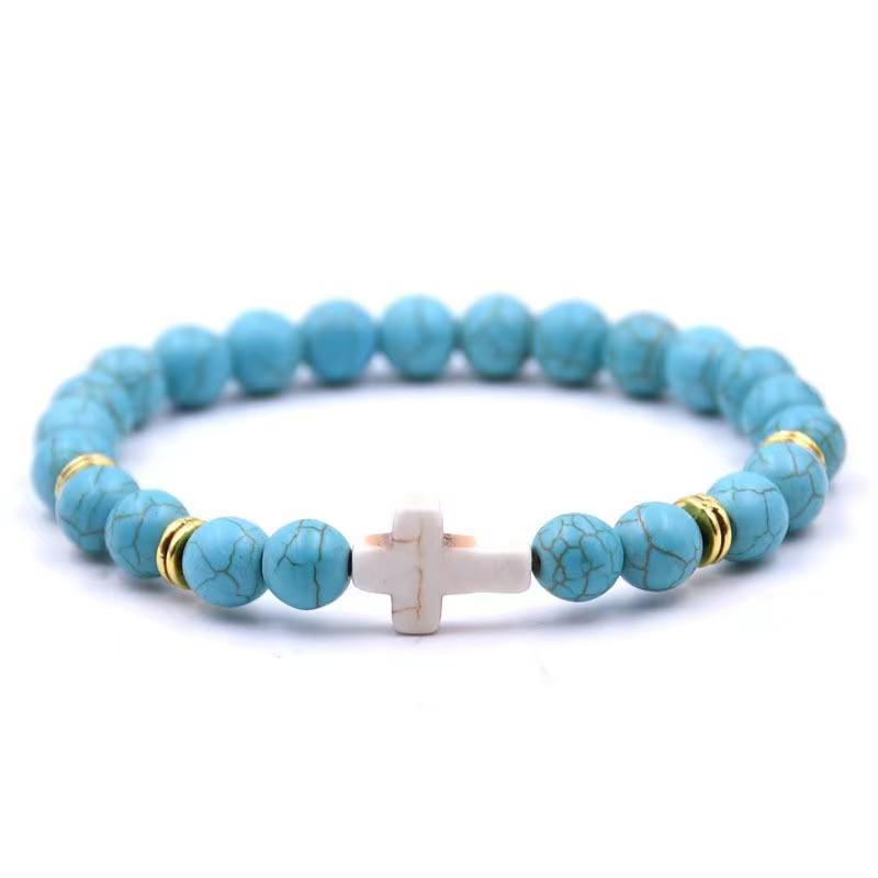 Unisex Agate Natural Stone Pine Cross Bracelet Adjustable 8cm-19cm