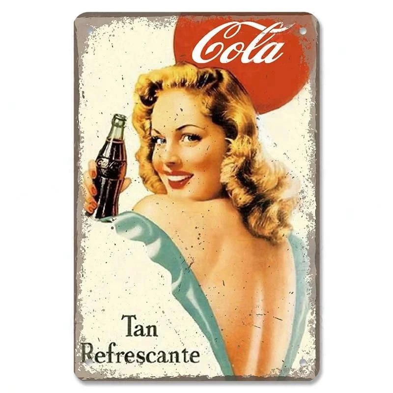 Vintage Cola PinUp Girls Metal Poster Tin Signs Retro Wall Art Decor for Bar Pub Garage Club Man Cave Cafe
