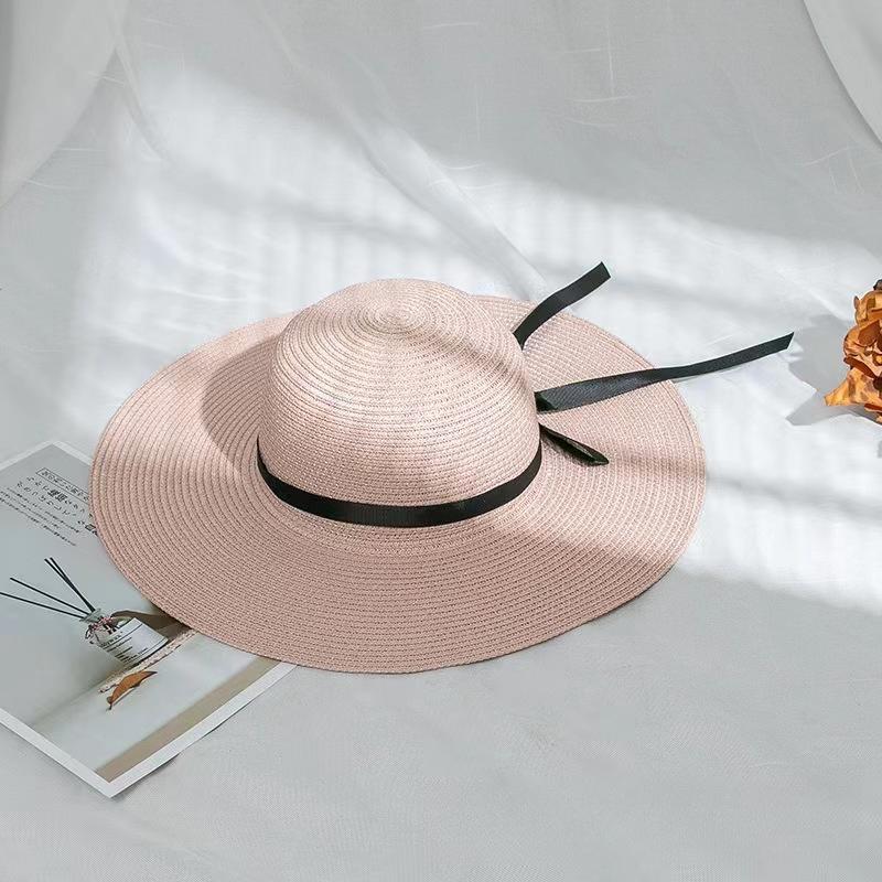 1Pc Wide Brim Summer Straw Hats Foldable Bow Design Foldable Beach Sun HatS for Women Korean Style Seaside Travel Accessory