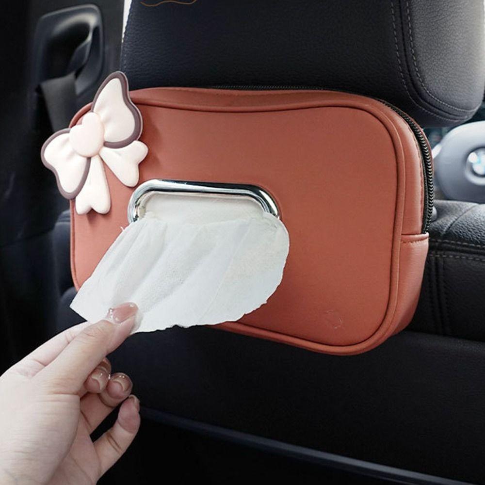 Zipper Car Napkin Holder Bowknot Car Seat Back Organizer New Car Tissue Box  Paper Box