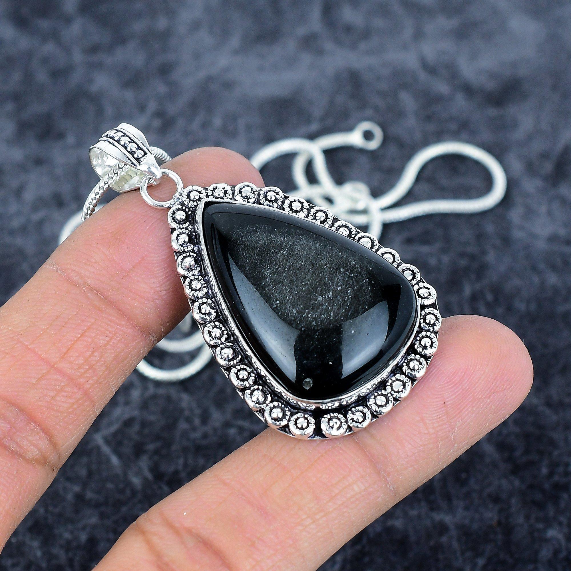 

Silversheen Obsidian Gemstone 925 Sterling Silver Jewelry Pendant 2.21 M-2873