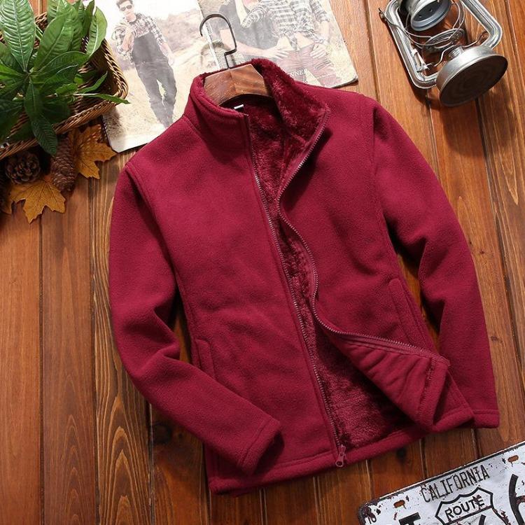 Warm Thick Winter Polar Fleece Jacket Coral Solid Color Sweater Coat