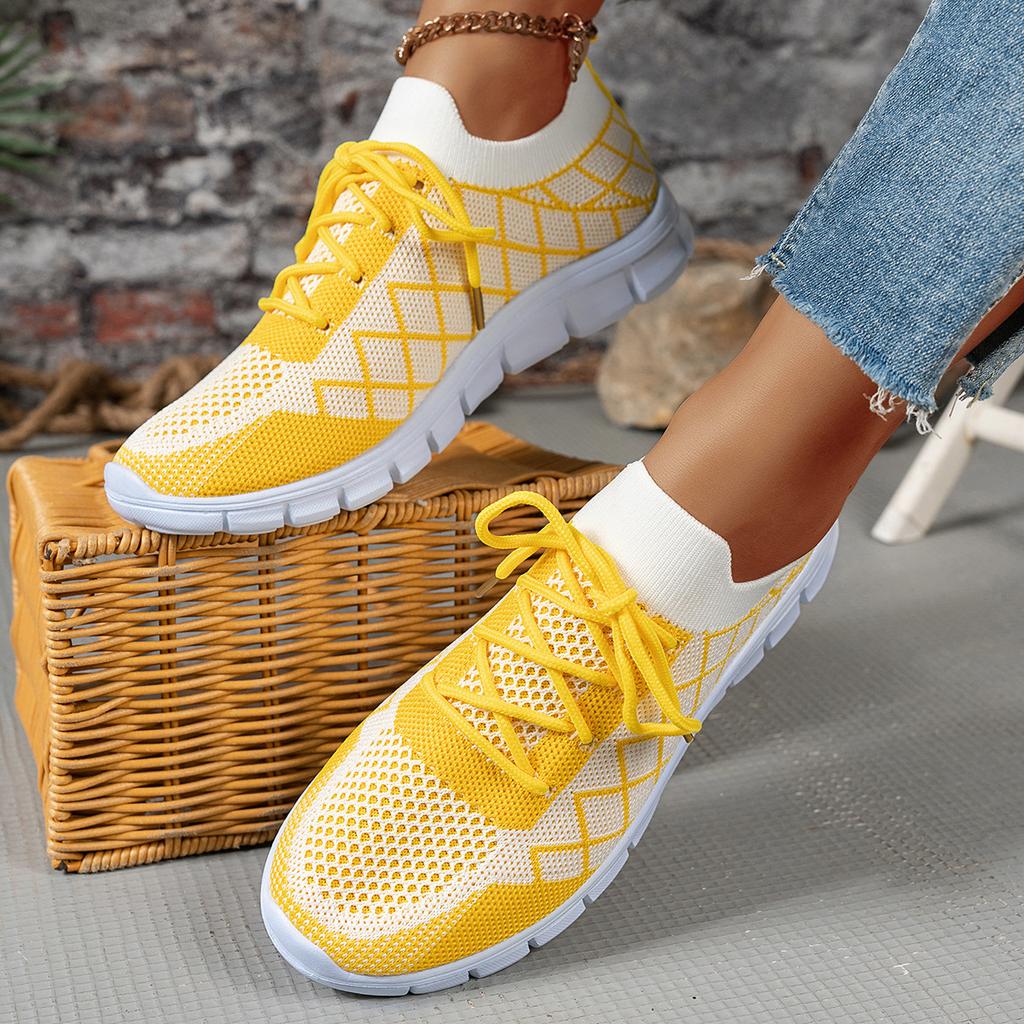 Summer Fly-Woven Breathable Color Matching Large Size Sports And Leisure Shoes Platform Front Lace-Up Running Shoes