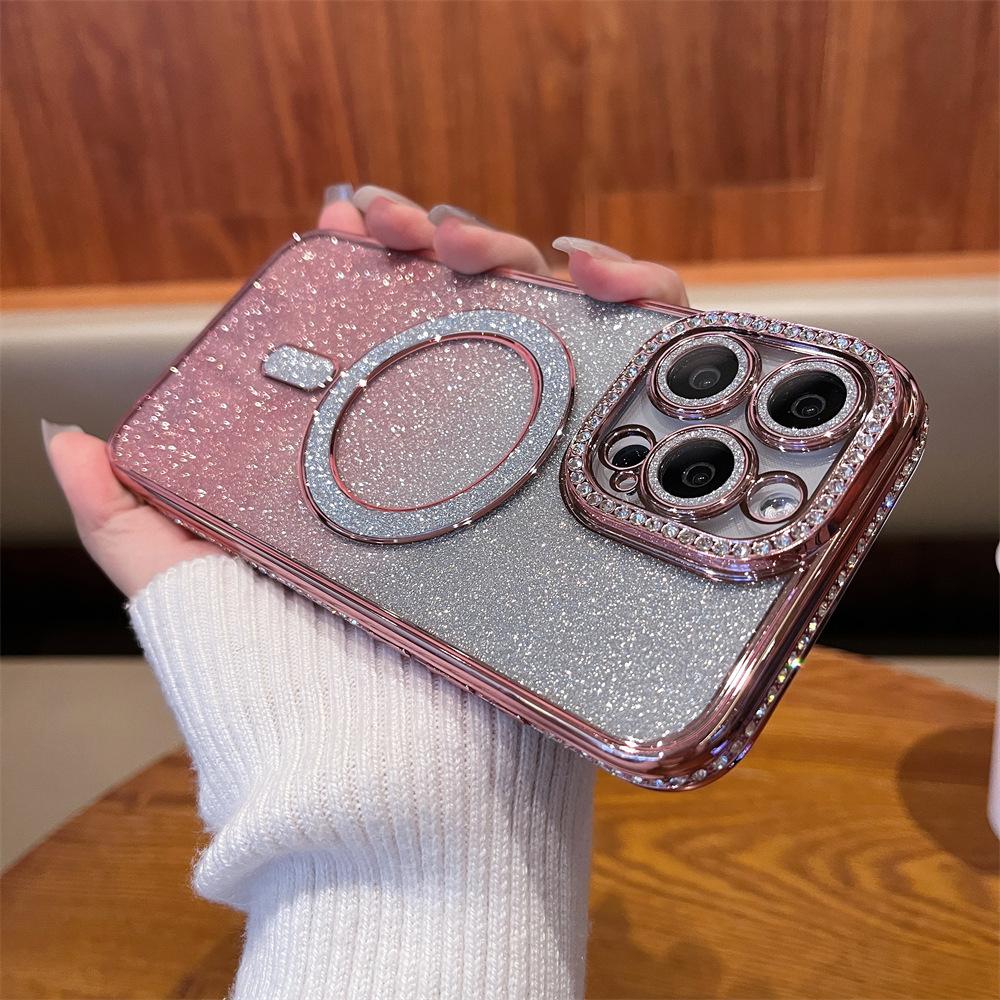 Applicable to iPhone17proMax glitter magnetic mobile phone case rhinestone Apple 16 advanced sense anti-drop 15 protective case