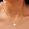 EFFIE QUEEN 925 Silber 14 Karat Gold Oval Geformt Perlen Anhänger Halskette Doppellagige Kette Bankett Schmuck für Damen Hochzeit GPN72