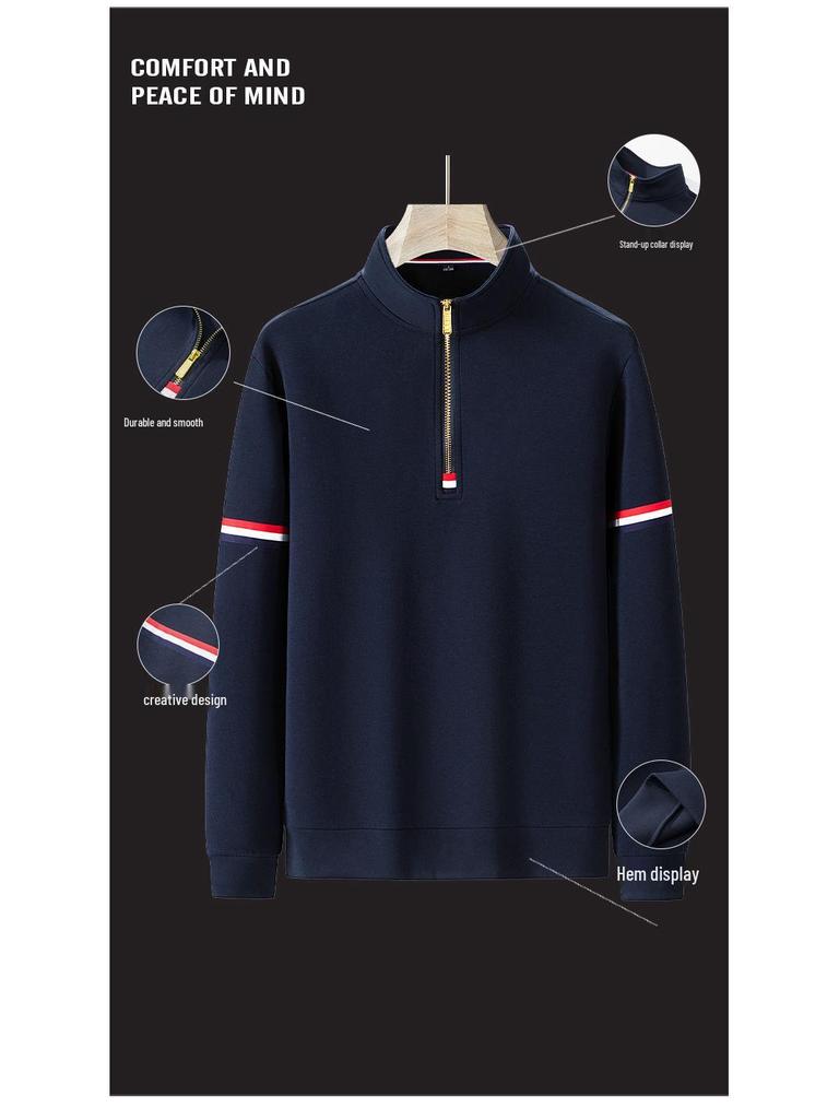 Men's Plus Size Retro Half-Zip Fleece Hoodie - Thick, Loose, Stand Collar for Spring, Autumn, Winter.