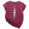 Women Summer Casual O Neck Short Sleeve Moon Print Loose Blouse T-shirt Top