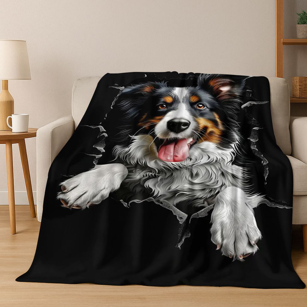 3D Illusion durchbrechende Wand Hund Welpe Niedliche Flanelldecke, Gemütliche Weiche Überwurfdecke für Zuhause Schlafzimmer Bett Sofa Picknick Abdeckung Geschenk Kind
