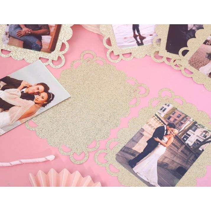 Golden Photo Banner for 4x6 Inch Pictures – 8 Pcs Hanging Photo Frame Banner for Bridal Shower, Engagement, Birthday, Wedding Decorations, Gold