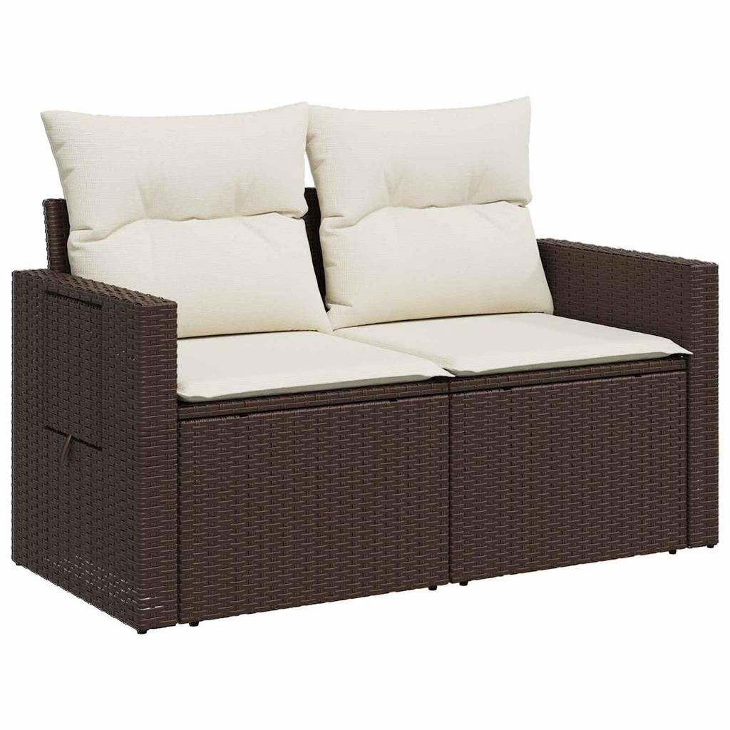 Sofa Set 8 pcs. Brown and Cream White Poly Rattan and Steel