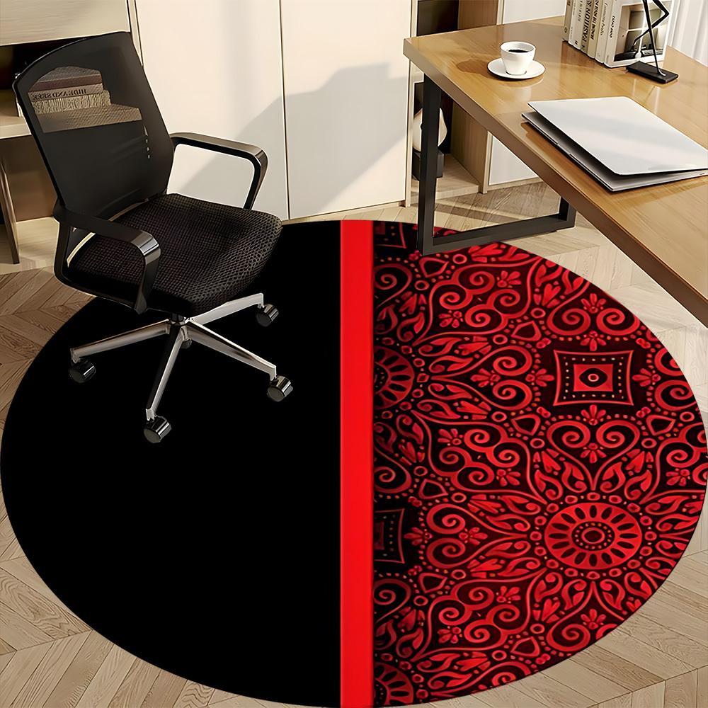 1pc Red Mandala Office Round Area Rug, Mat Suitable For Office, Under Office Chairs Bedroom Living Room Home Decor, Room Deco