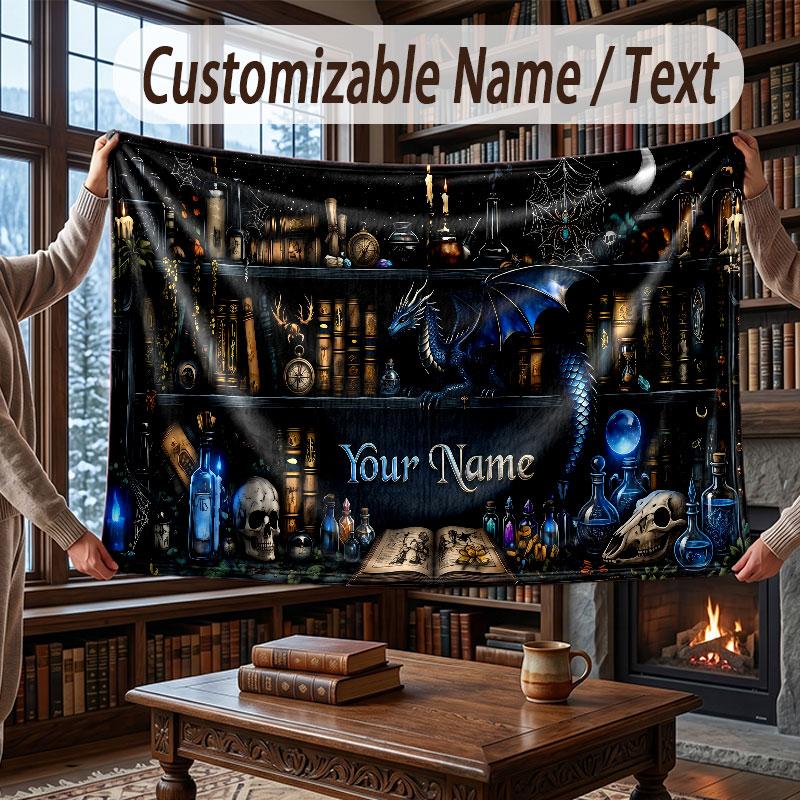 Dragon Theme Throw Blanket Custom Name Text Personalized Blanket Soft Cozy Blanket for Home Sofa Bed