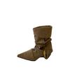 New brown matte kitten heel pile boots~ pointed sleeve thick heel medium heel short boots flanged two wear cowboy boots