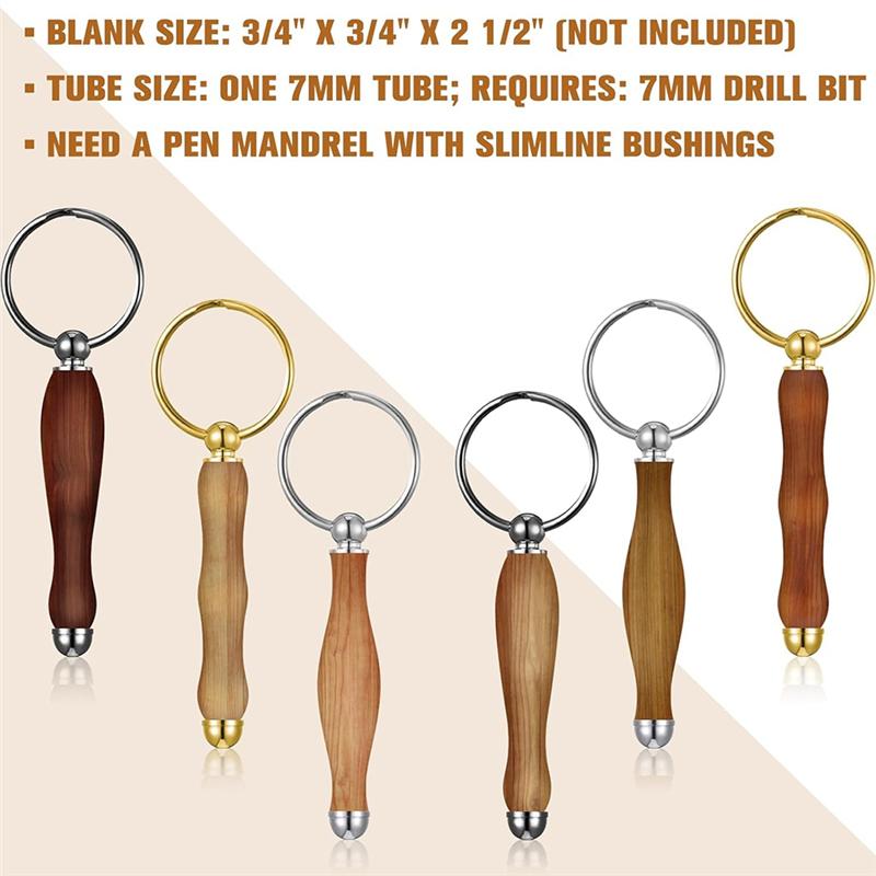 VOFUN-12Pcs Woodturning Keychain Kit Wood Turning Accessories Mandrel Wood Turning Keychain For Woodworking Gifts