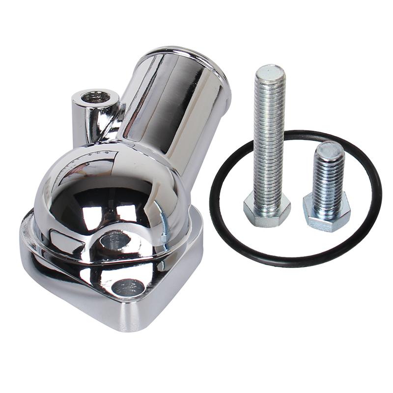 SBC BBC Chrome Water Neck Thermostat Housing Outlet Fit Chevy 45 Degree 350-454