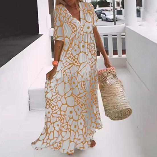 

Женское платье, летнее элегантное длинное платье с принтом, удобное привлекательное платье с v-образным вырезом для повседневных случаев XL зелёный