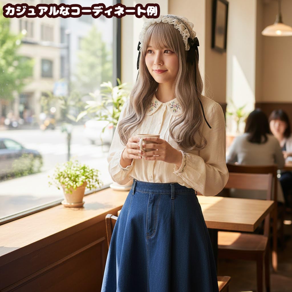 Doll-style Lace & Long Ribbon Head Dress with Rose Charm, Lolita Hair Accessory, Headband with Lace Bow, Moe, Cute, Cosplay, Lolita, Maid Cafe [Used]