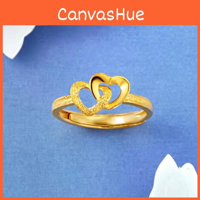 Heart Goldplated Fashionable Ring With Adjustable Fit Captivating Double Heart Design Women For