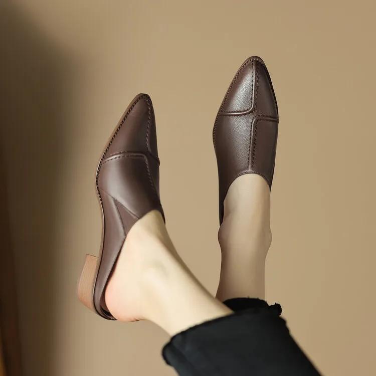 Fashion 2025 New Hot Selling Sexy High Heel Mules Ladies Leather Sole Slippers Women Pointed Toe Platform Mules Slip on Shoes Woman
