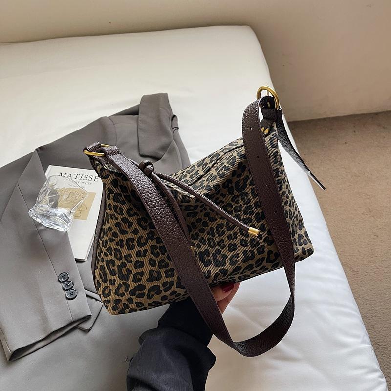 Korean-style Casual Large-capacity Cloth Bag, Fashionable Leopard Print Hand-held Tote Bag, Single-shoulder Armpit Bag