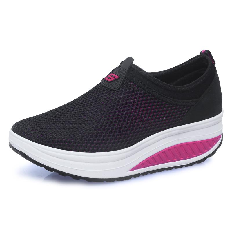 Women Mesh Shoes Outdoor Travel Oversized Swing Shoes Thick Soled Sports Wedge Shoes Casual Mid Heel Breathable Comfortable