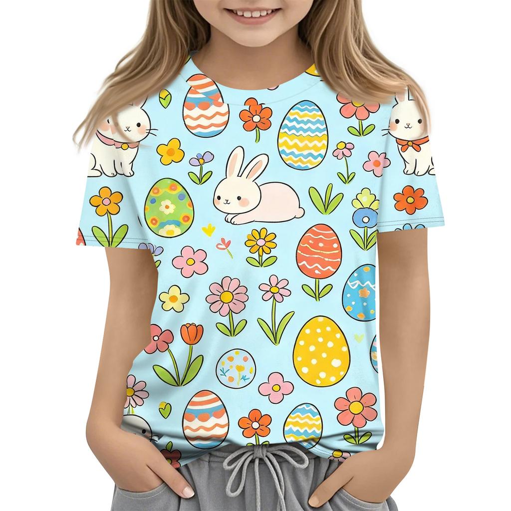 Children's Easter Printed Round Neck Short Sleeved Casual T-shirt