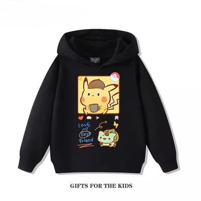 Japanese-style Cute Autumn and Winter Clothes Pokemon Series Patterned Children's Hooded Sweatshirts for Boys and Girls