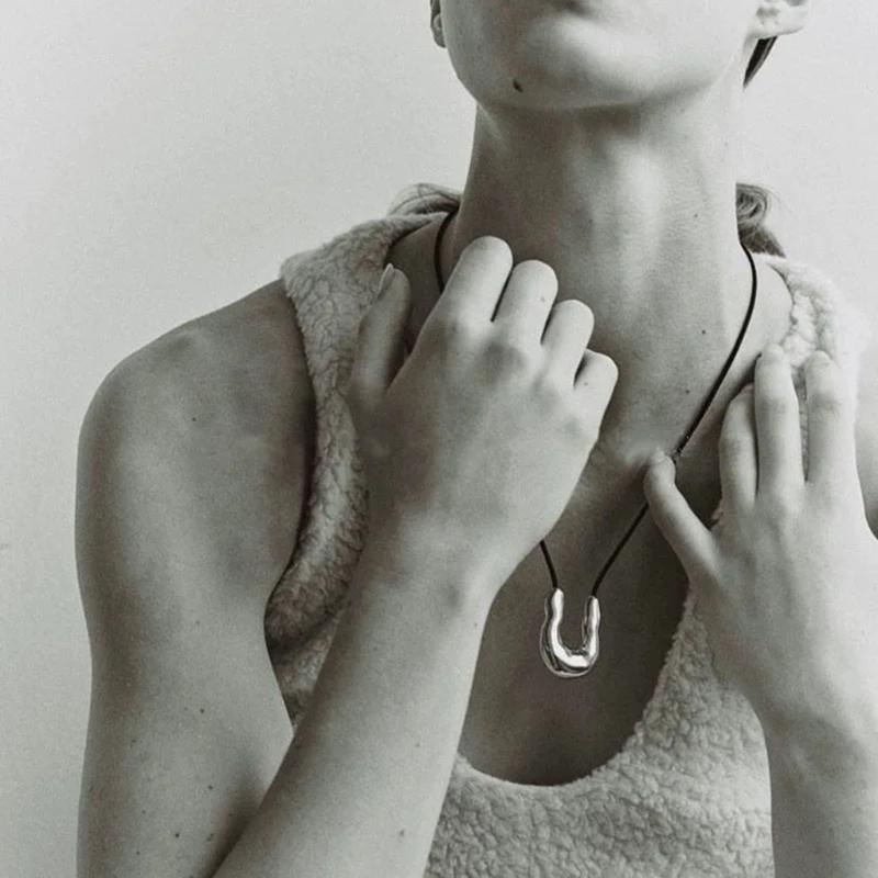 U-Shaped Horseshoe Pendant Necklace Simple Clavicle Chain Alloy Material Birthday Gift for Women Girls Choker Necklace