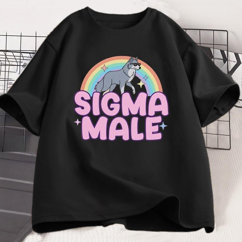Sigma Male Lone Wolf T Shirt Funny Weird Rainbow Wolf Graphic Tee Unisex Women Casual Trendy Loose Tshirt Women Clothing Tops