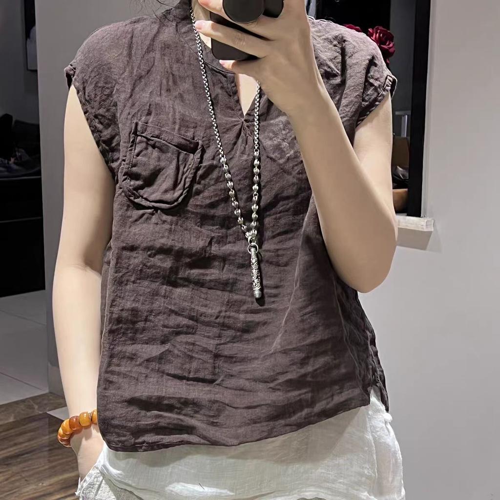 Women Vintage Linen Tank Top Summer Solid Color Drop‑Shoulder Loose Sleeveless Vest Casual Retro Literary Outer Wear Top