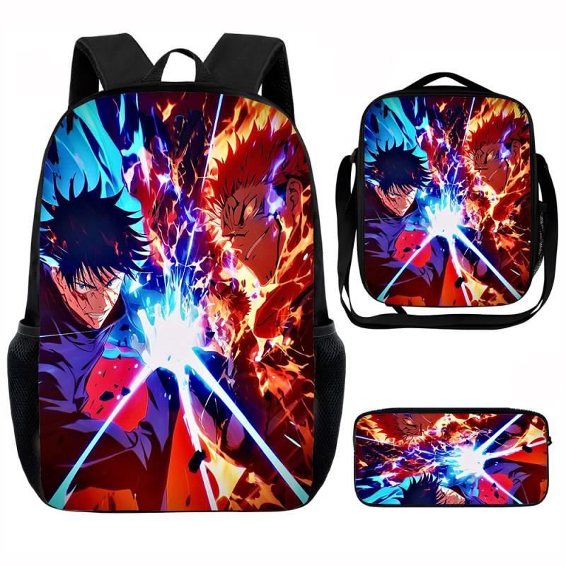 Set Zaino Scolastico Cartone Animato Anime Bambini Leggero Ergonomico Borsa a Spalla Doppia Con Portapranzo Astuccio Tessuto Oxford